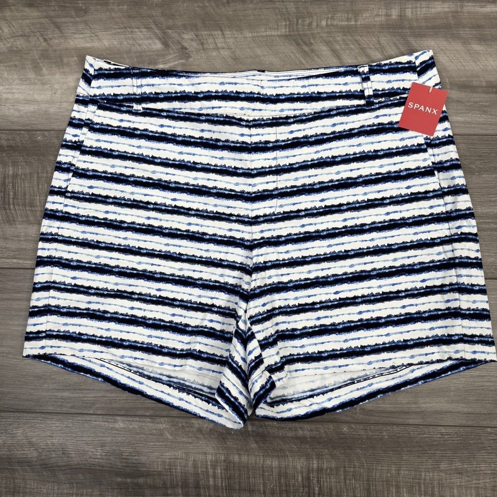 SPANX Women's 6" Sunshine Pull On Stretch Shorts Navy Dot 50213R Size XL NWT $88